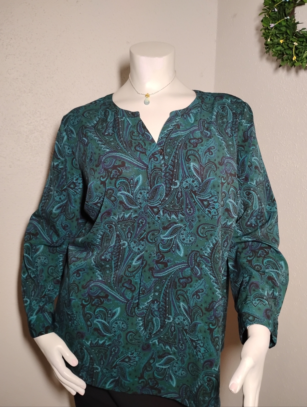 Catherine's Lightweight Dressy Teal and Black Plus Size Top